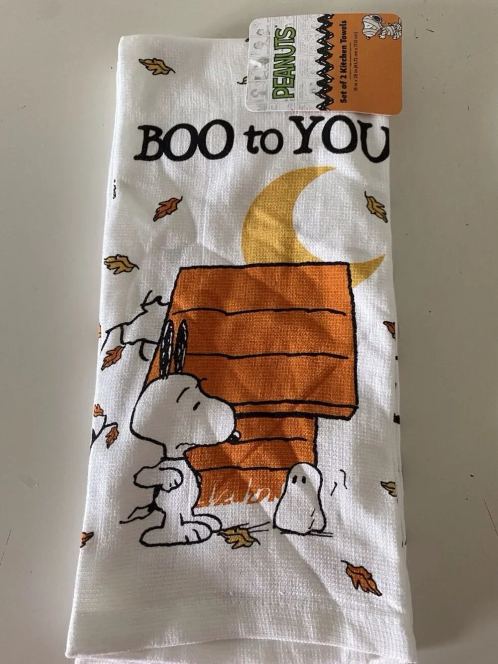 2 Pack Peanuts Snoopy Halloween Kitchen Towels 18” X 28” Ghost Doghouse NEW